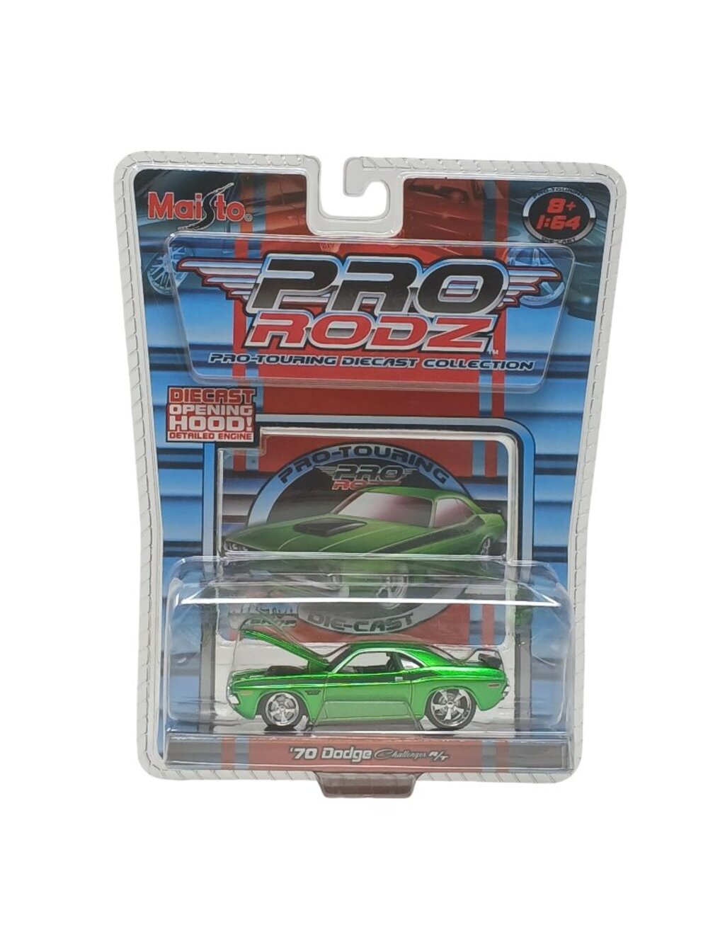 Maisto Pro Rodz 1:64 Diecast 1970 Dodge Challenger R/T Green Hood Opens #S-13